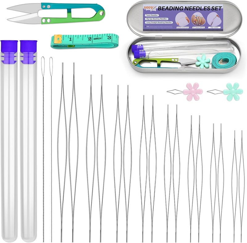 UOOU 32 Pcs Beading Needles Set, 8 Sizes Big Eye Seed Bead Needles,Twist Beading Needles, Jewelry Making Supplies Beading Needle for Jewelry Making - Image 1